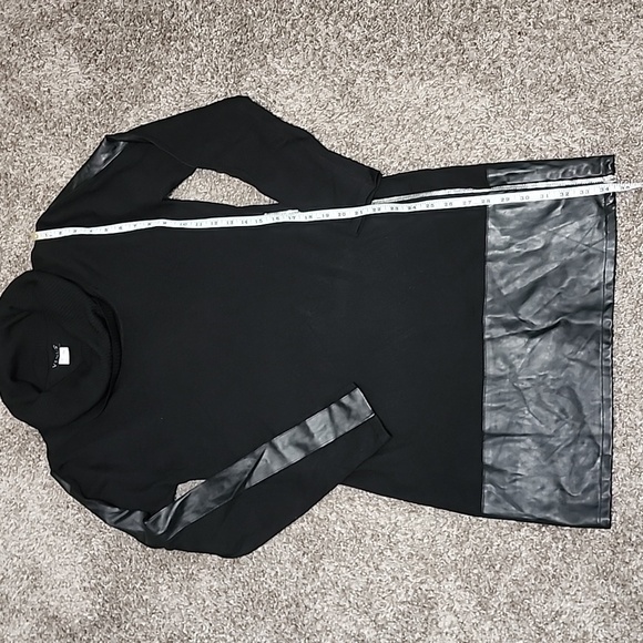 VENUS Black Cowl Neck Long Sleeve Sweater Dress Faux Leather Large - Picture 5 of 9